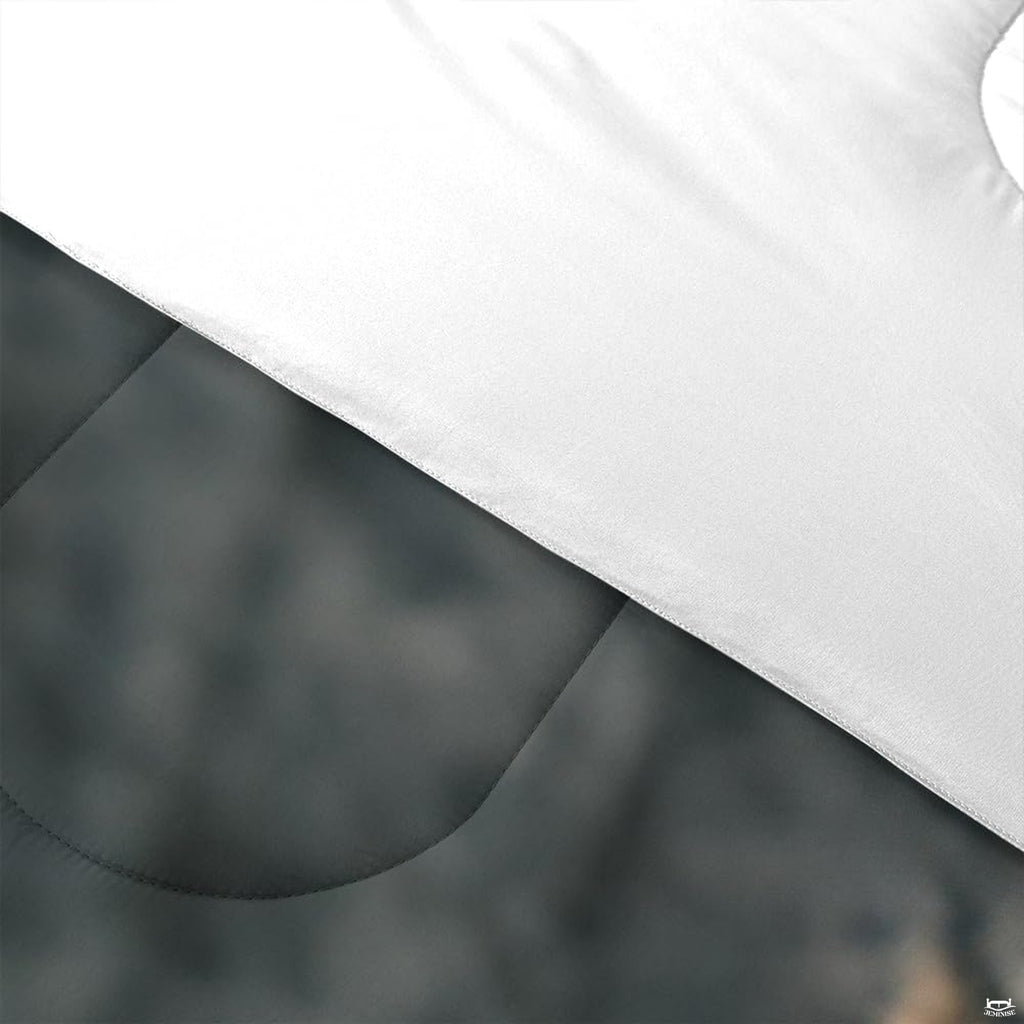 Folded presentation of ice hockey bedding displaying sharp graphic clarity in charcoal and slate tones
