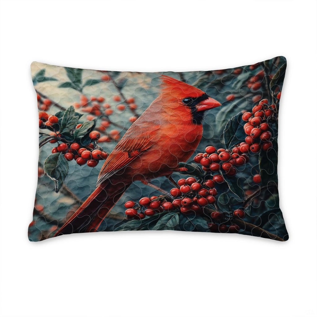 Matching pillowcase detail for cardinal bedding set showing coordinating crimson songbird and pine bough print