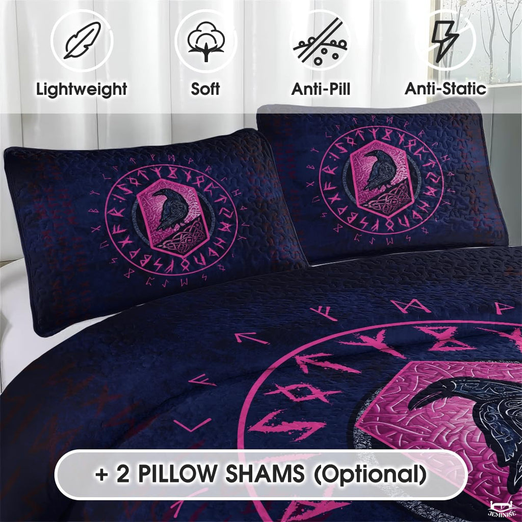 Norse Mythology Raven Centered Within Runic Circle Comforter