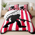 Tactical Bigfoot American flag bedding set showcasing walking Sasquatch silhouette against grunge stripes.