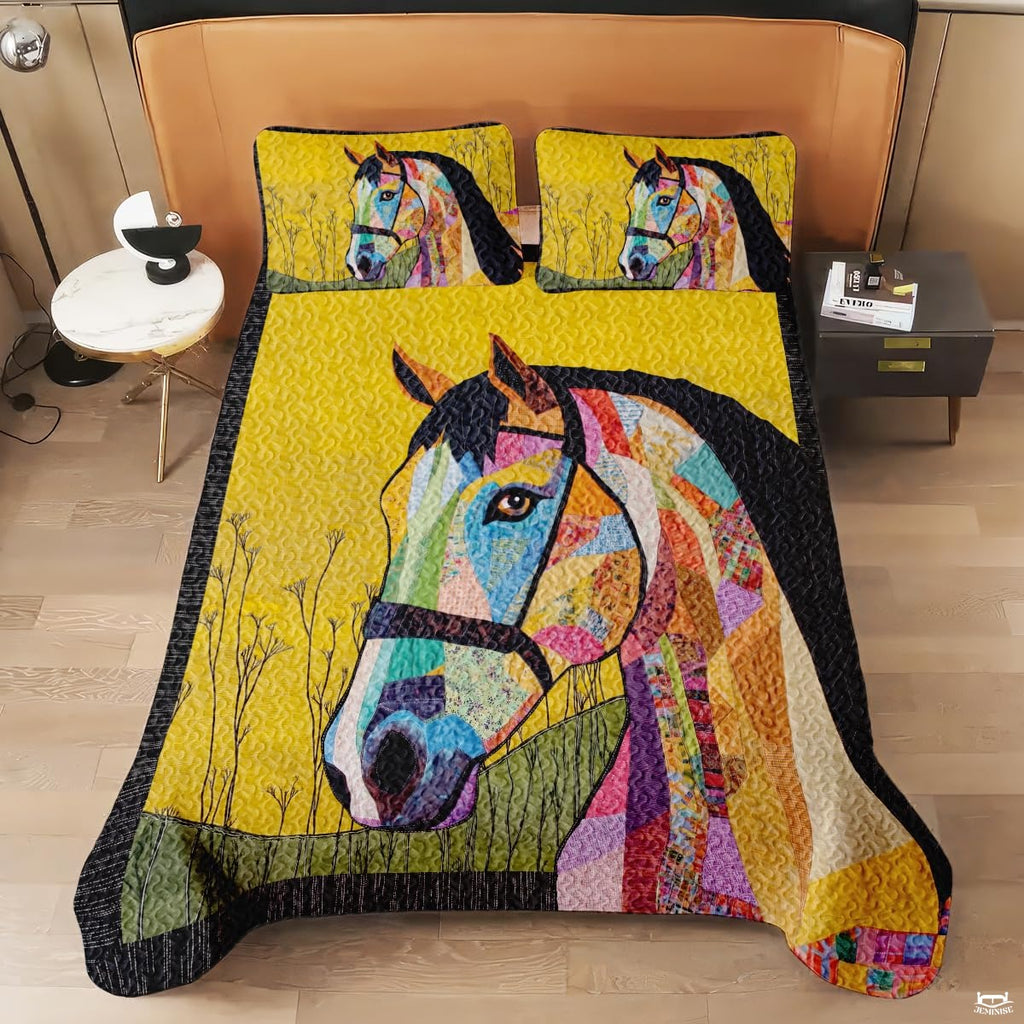 Horse Patchwork Pattern Quilt, Animal Farmhouse Quilt Set Patchwork Style, Premium Pattern Printed Quilts, Bedding Present for Mother Christmas