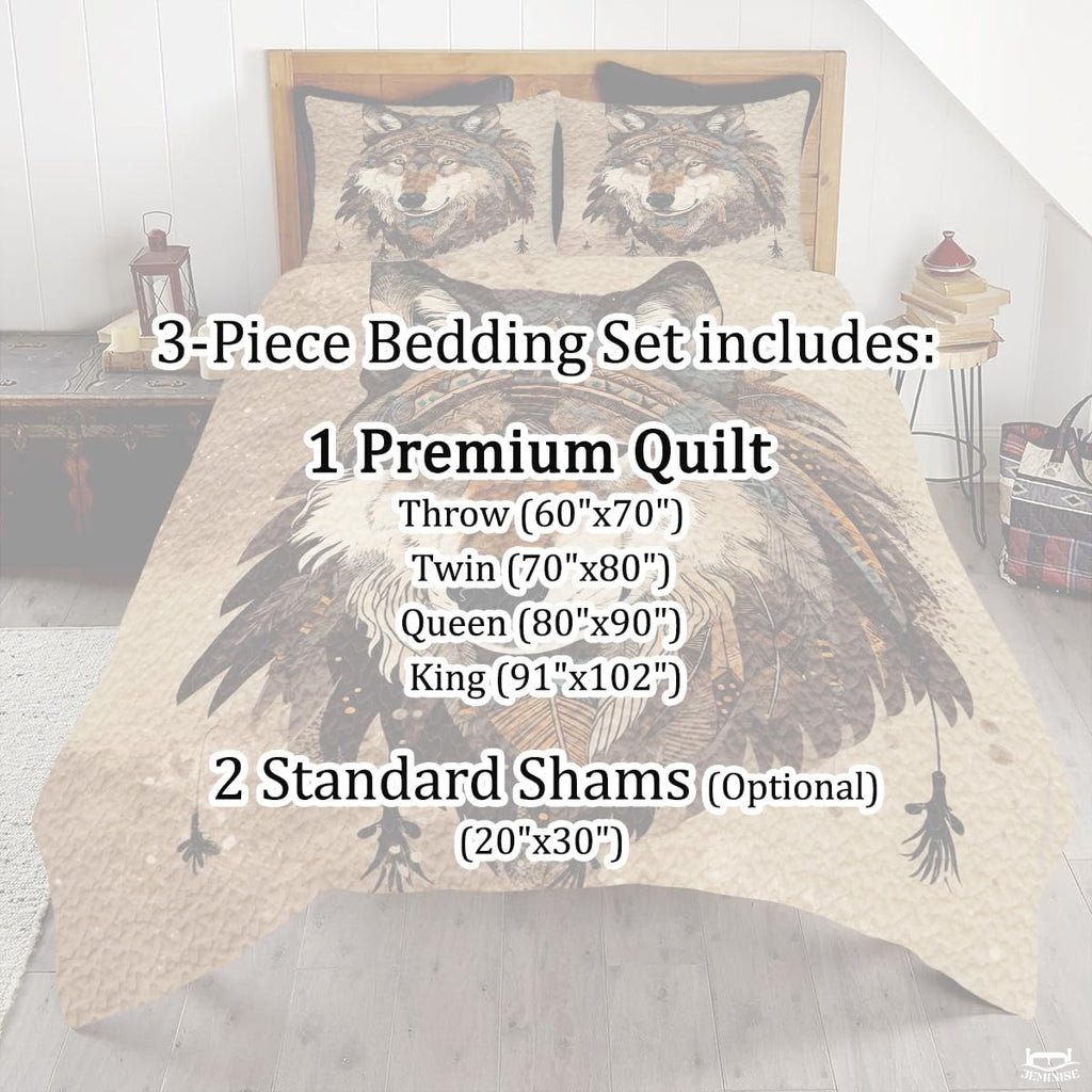 Custom Wolf Wearing Headdress Centered Close Up Comforter with Wolf Head