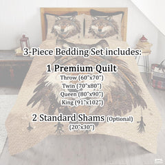 Custom Wolf Wearing Headdress Centered Close Up Comforter with Wolf Head