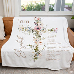 Personalized Floral Cross Personalized Text Blanket, Lightweight