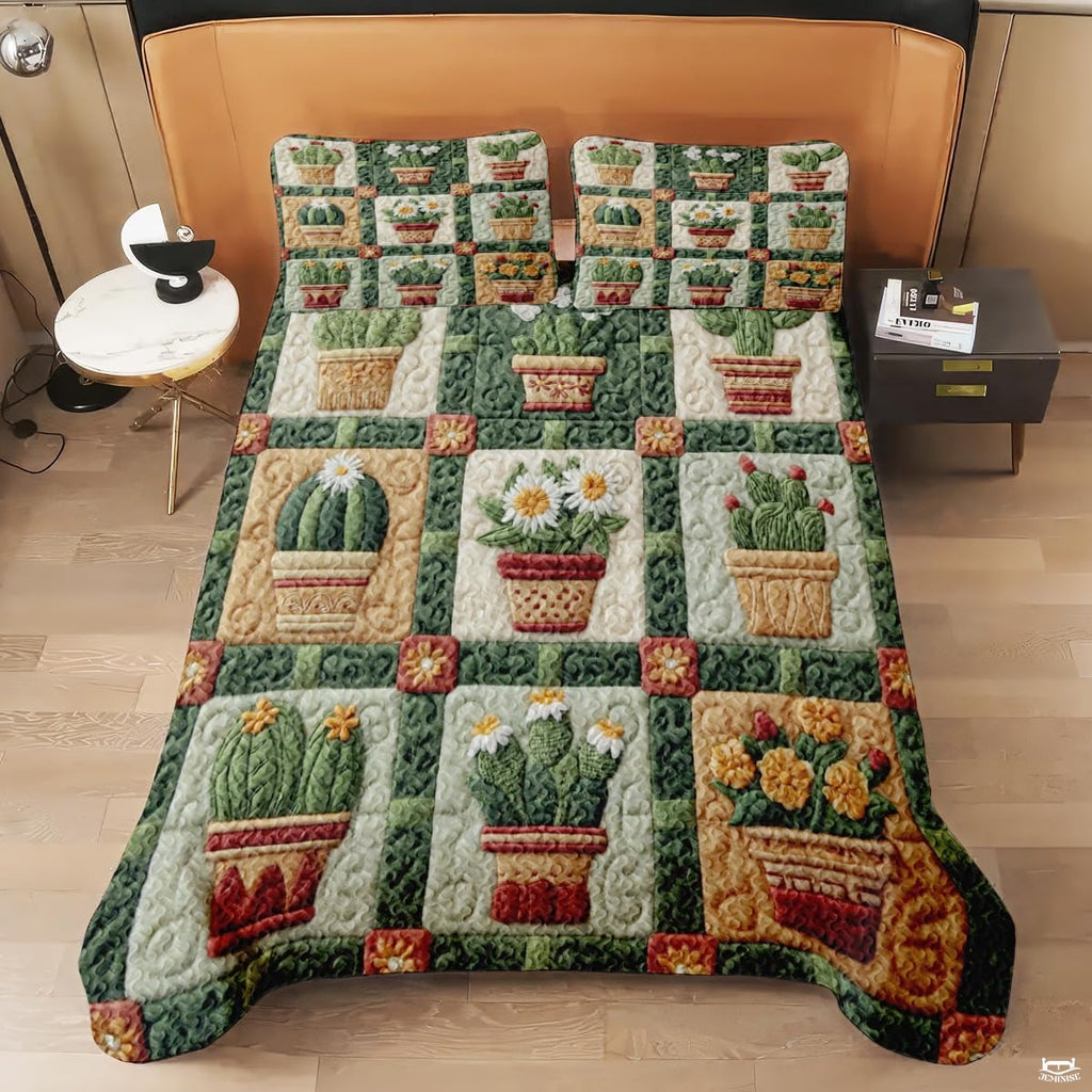 Desert Cactus Printed Quilt Set, Vibrant Cactus & Flower Quilt Bedspread Set – Colorful Bedding for Bedroom, Cozy Throw Quilt for Spring Summer Décor (Style #12)