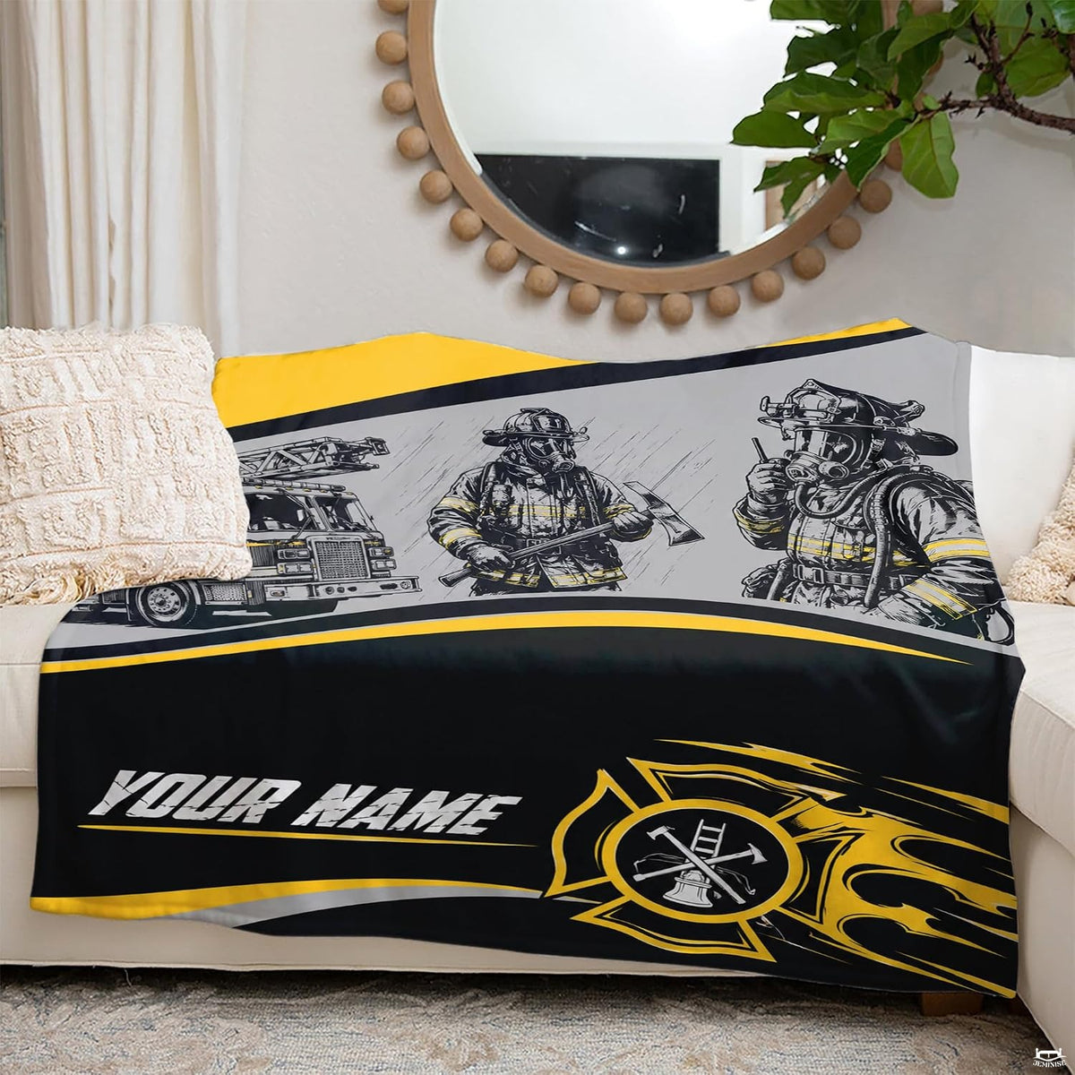 Angle presentation of curved ribbon dividers and lower typographic area on Blanket.