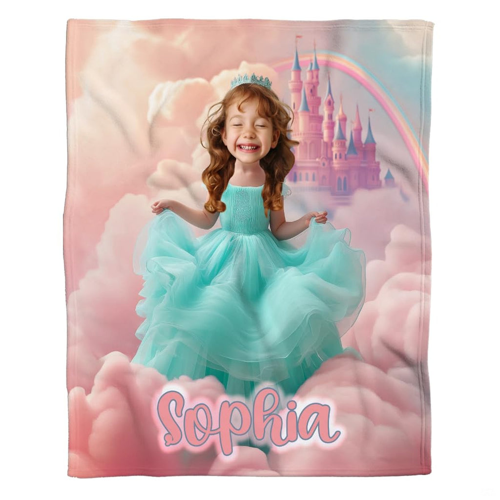 Princess castle dreamscape blanket arranged over nursery armchair