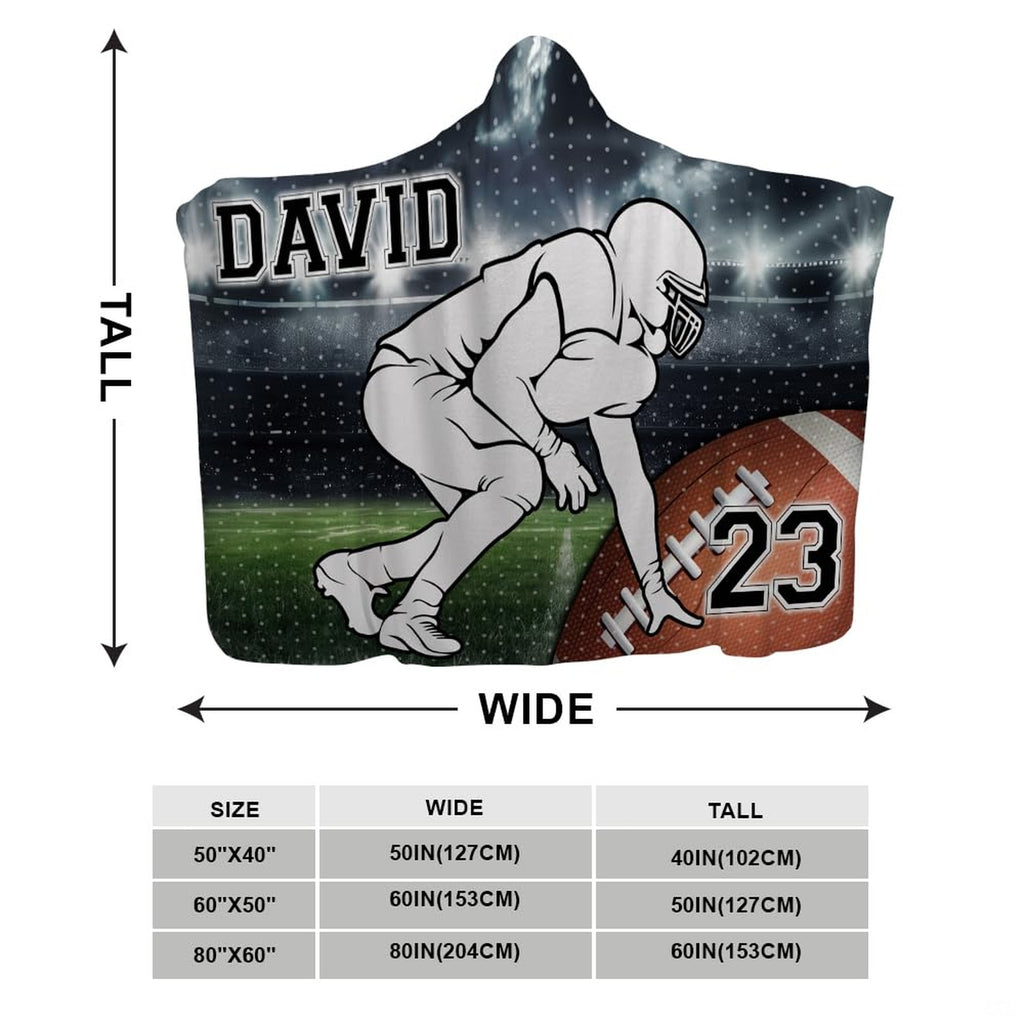 Close up of football lineman throw blanket highlighting athletic block lettering and textured football