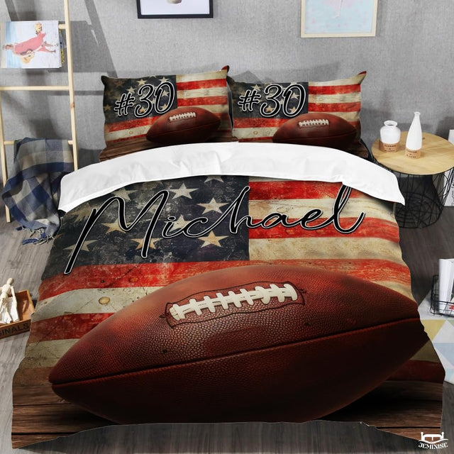 Custom American Football on Usa Flag Background Comforter