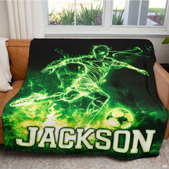 Detailed close perspective of glowing soccer striker and ball print