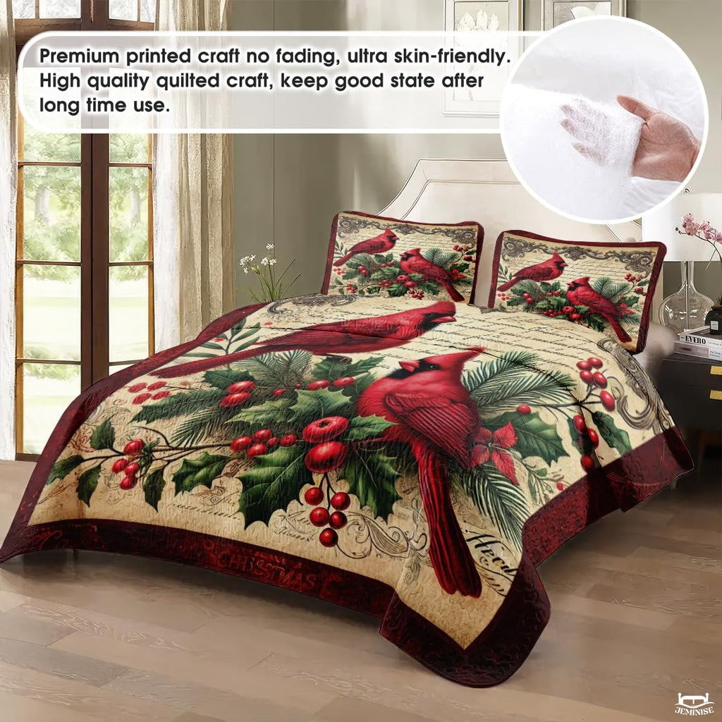 Custom Two Cardinals on Holly Branches Quilt