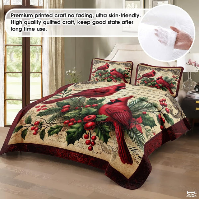 Custom Two Cardinals on Holly Branches Quilt