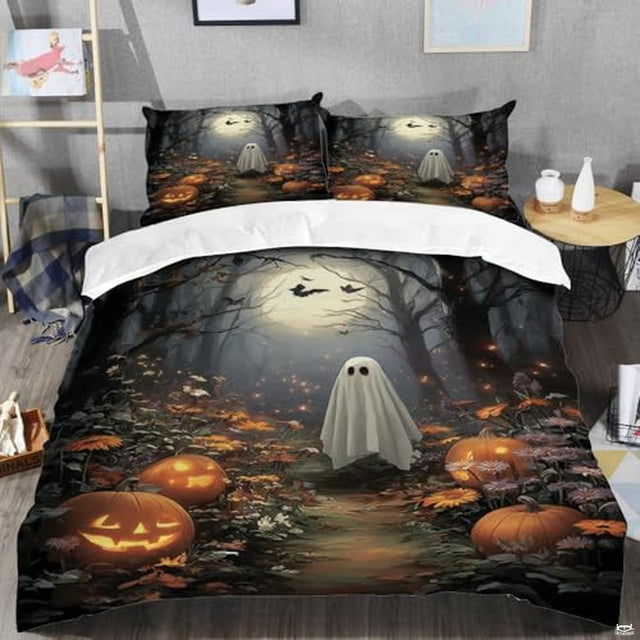 Spooky ghost enchanted pumpkin forest bedding - view 2