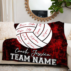 Stylized volleyball artwork and thematic accent appreciation graphics on display across decorative bedding.