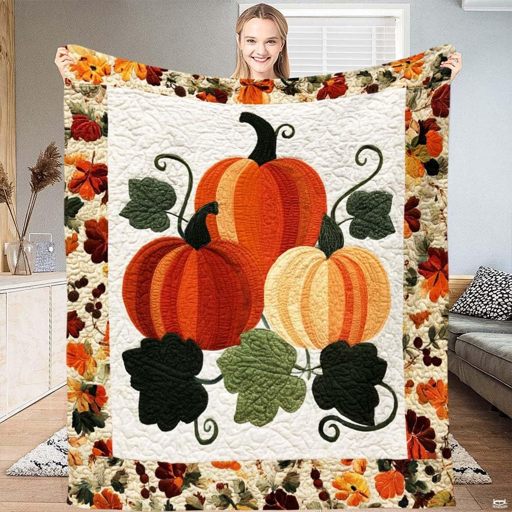 Close-up perspective of tall ribbed orange pumpkin and curly dark green stem on textured ivory ground