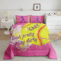 Softball Bedroom Decor Bedding Set – Vibrant Teal Yellow Sports Theme Comforter for Girls, Teens, Women Who Love Softball, Twin/Queen/King Size Options