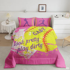 Softball Bedroom Decor Bedding Set – Vibrant Teal Yellow Sports Theme Comforter for Girls, Teens, Women Who Love Softball, Twin/Queen/King Size Options