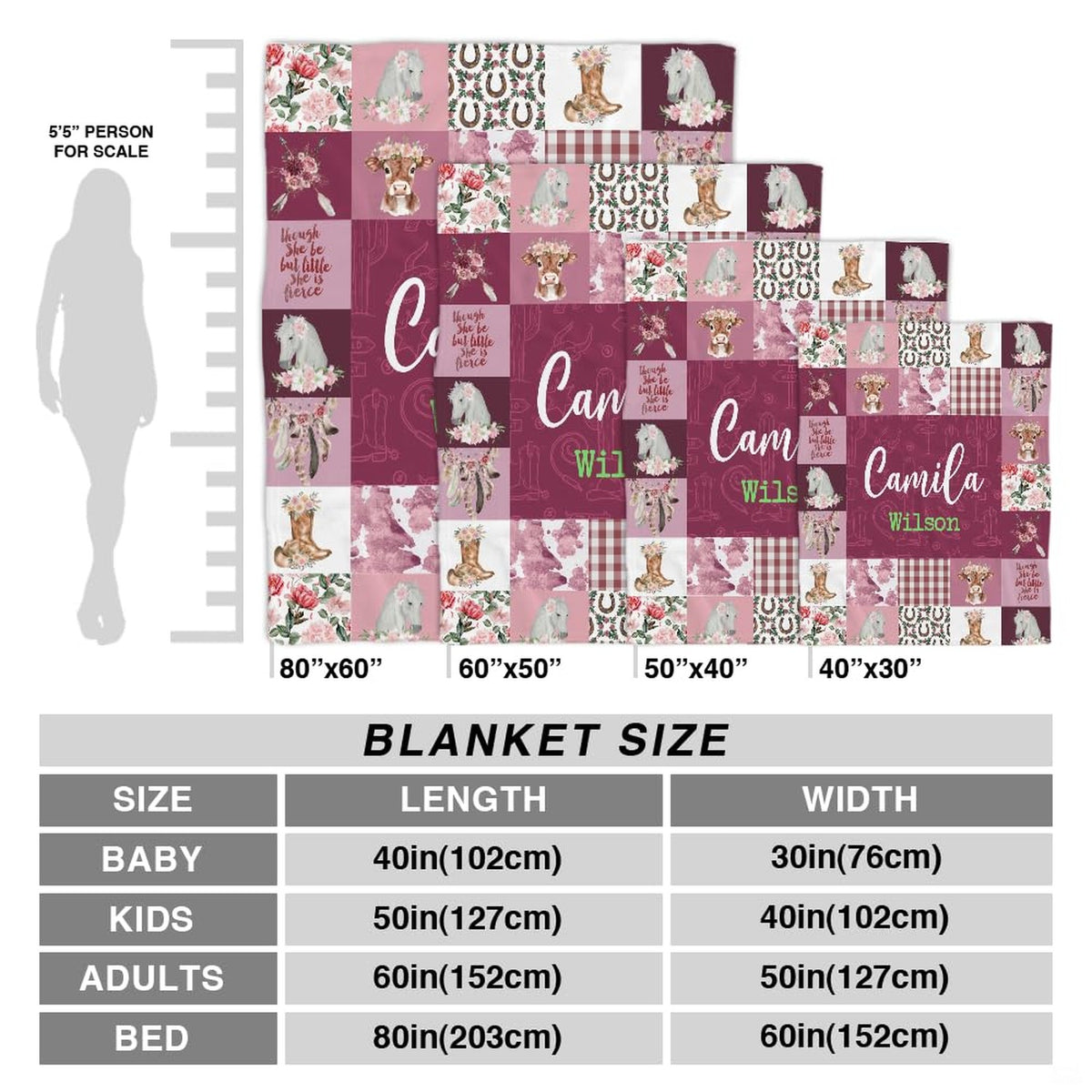 Western cowgirl corner border detail on nursery graphic blanket