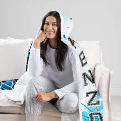 Blue watercolor soccer goal net sports blanket showing athletic design view 6