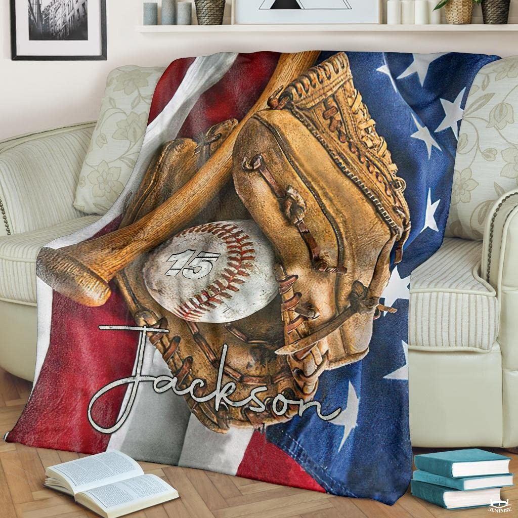 Custom Name Catcher Batter Baseball Baseball Throw, Baseball Blanket Gift Baseball Bedding Gift for Adult, Christmas New Years Gift for Baseball Player, Pitcher Gift (Baseball Design 13)