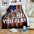 Ice hockey goalie dynamic illustration over weathered American flag backdrop in sports fleece throw style