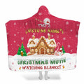 Holiday gingerbread cottage winter throw blanket with frosted cookie house and flying sleigh on red