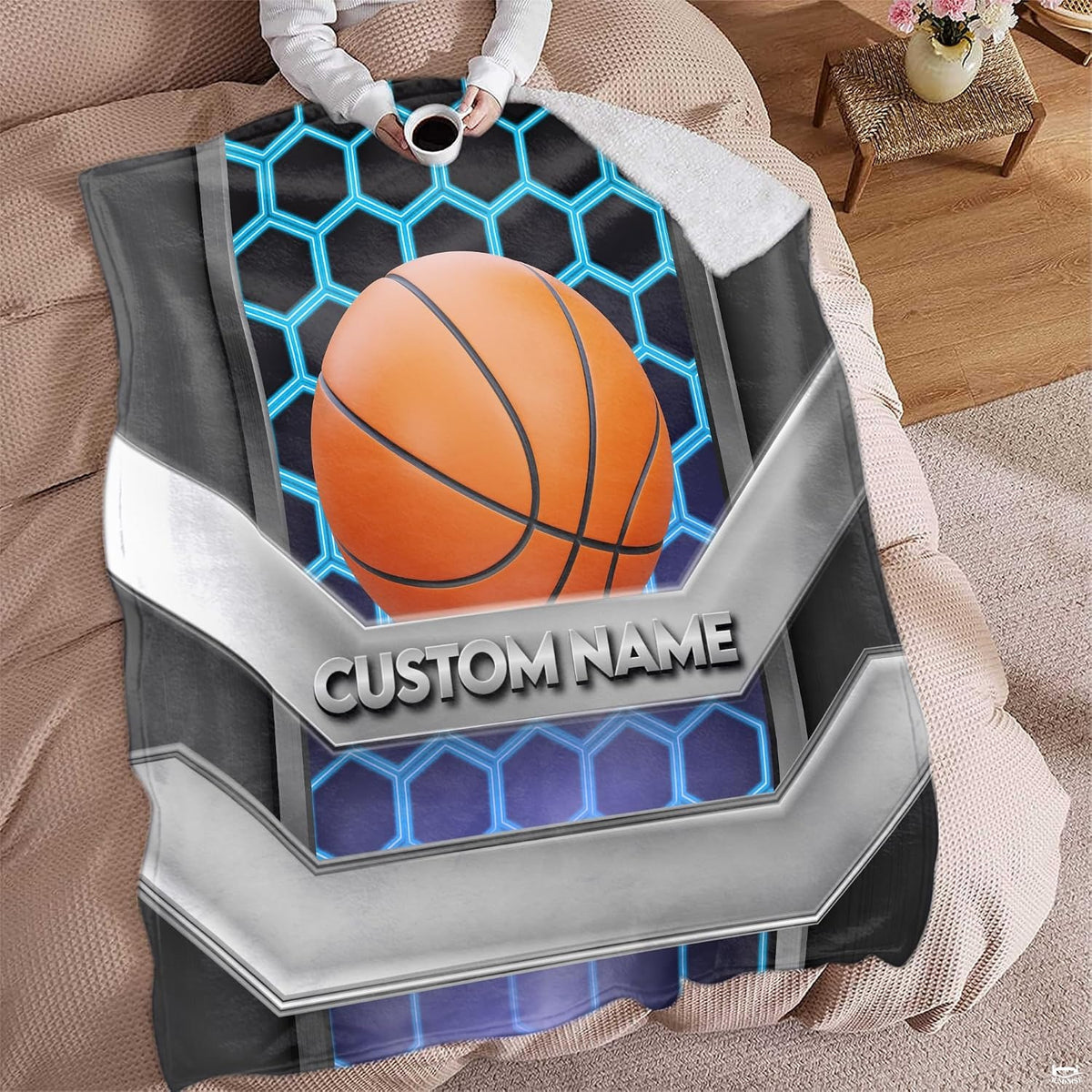 Cyber honeycomb basketball throw blanket styled on velvet armchair in modern game room