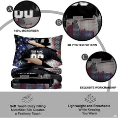 Corner fold view of baseball bedding highlighting rich patriotic red and navy printing on textured background