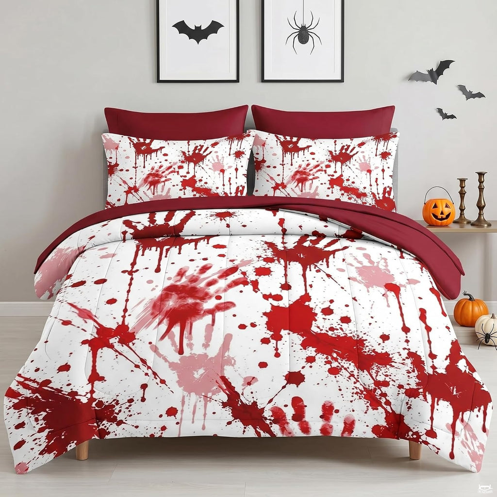 Pamnest Twin Halloween Comforter Set with Sheets, 5 Pieces Bloody Bedding