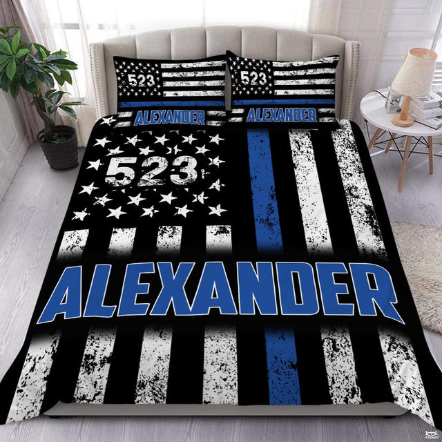 Distressed black-and-white flag artwork with weathered stars, vivid blue stripes, and bold typography