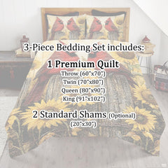 Full room setting featuring golden sunflower cardinal bedding as the cheerful centerpiece of a bedroom