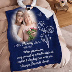 Poppy butterfly sympathy throw blanket draped over an armchair