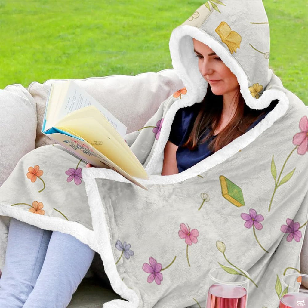 Full flat hanging perspective of the celestial floral angel wings memorial blanket.