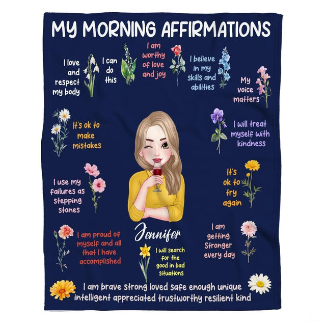 Personalized Morning Affirmations Floral Blanket, Lightweight