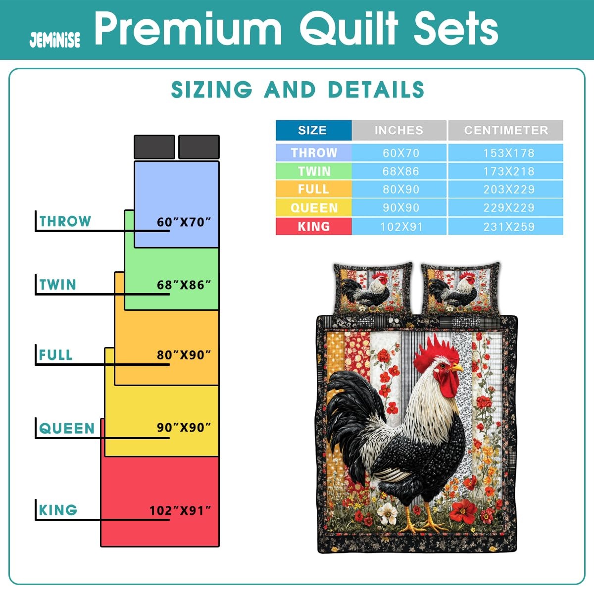 Jeminise Cat Farmhouse Quilt Set, Cozy Animal Bedding