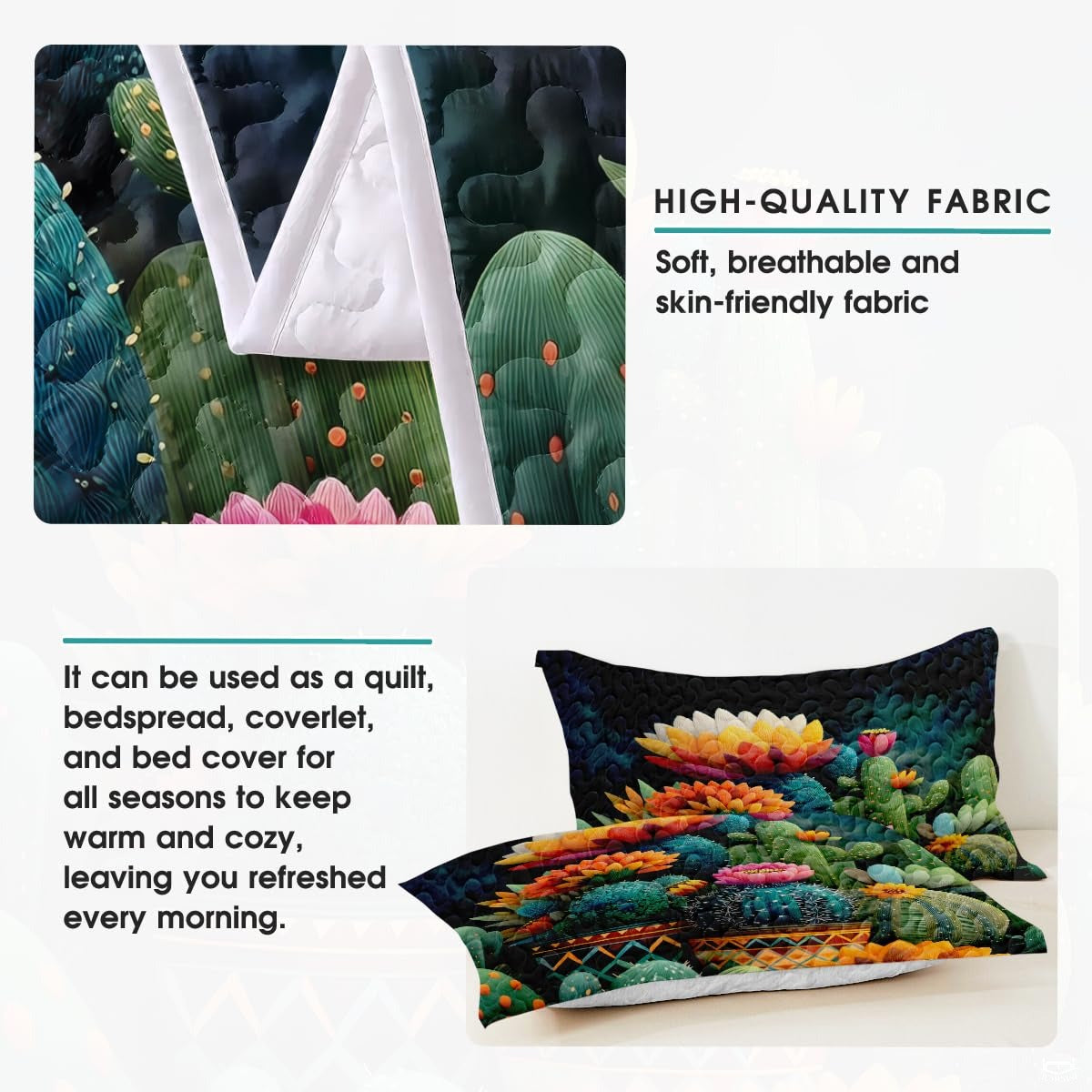 Personalized Vibrant Cactus and Desert Flowers Quilt Set
