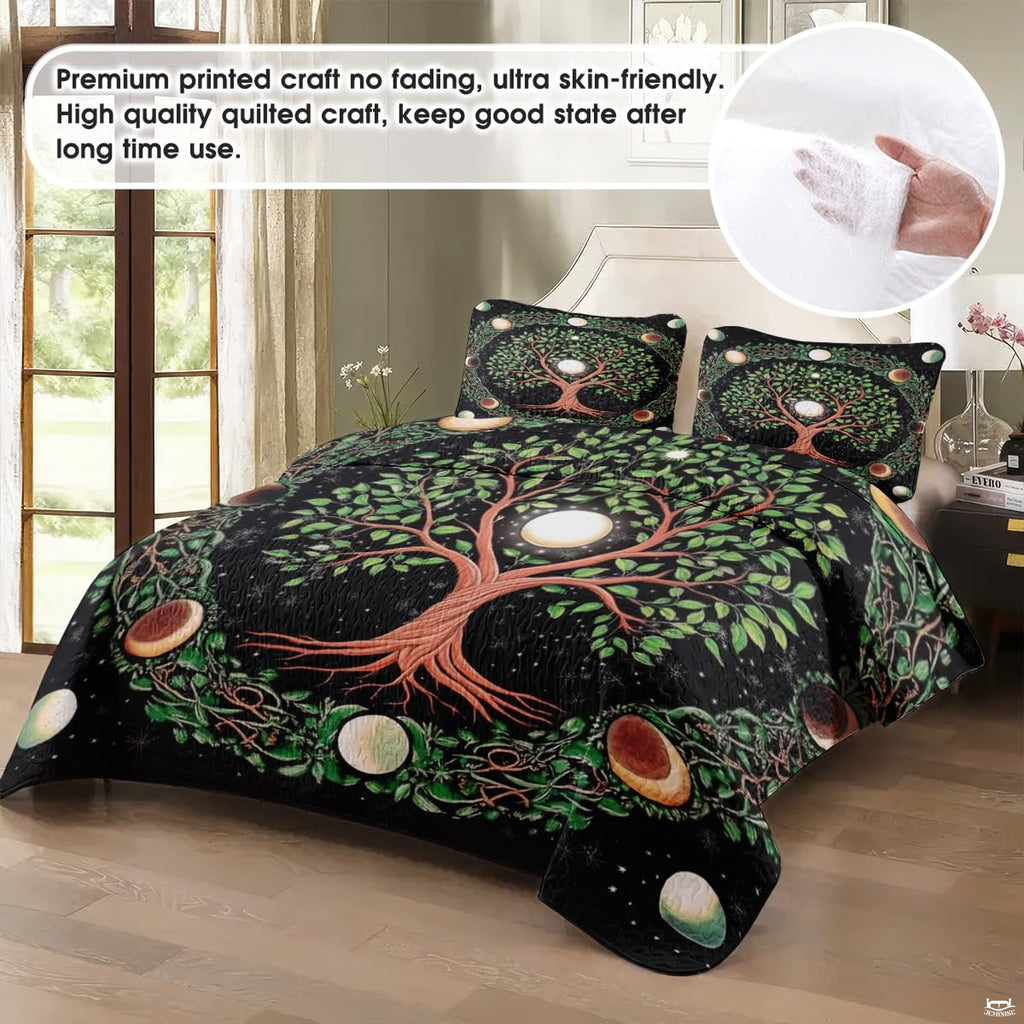 Matching pillowcase detail for Tree of Life bedding set showcasing sacred botanical tree and lunar cycle garland
