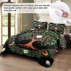Matching pillowcase detail for Tree of Life bedding set showcasing sacred botanical tree and lunar cycle garland