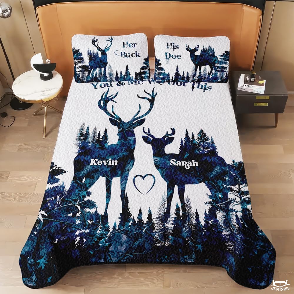 Personalized Deer Silhouettes Facing Each Other Comforter with Buck