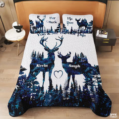 Personalized Deer Silhouettes Facing Each Other Comforter with Buck