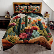 Personalized Vibrant Flowering Cactus Desert Scene Quilt Set - Style