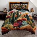 Personalized Vibrant Flowering Cactus Desert Scene Quilt Set