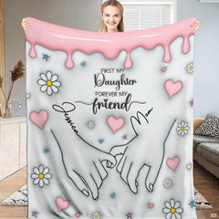 Minimalist mother and daughter pinky promise line art with daisies and pink hearts, view 1.