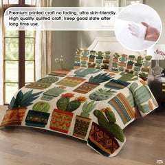 Personalized Vibrant Potted Cactus Quilt Set, Machine Washa - Design 3