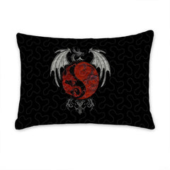 Pillow sham with red and black dragon yin yang and silver wing motif