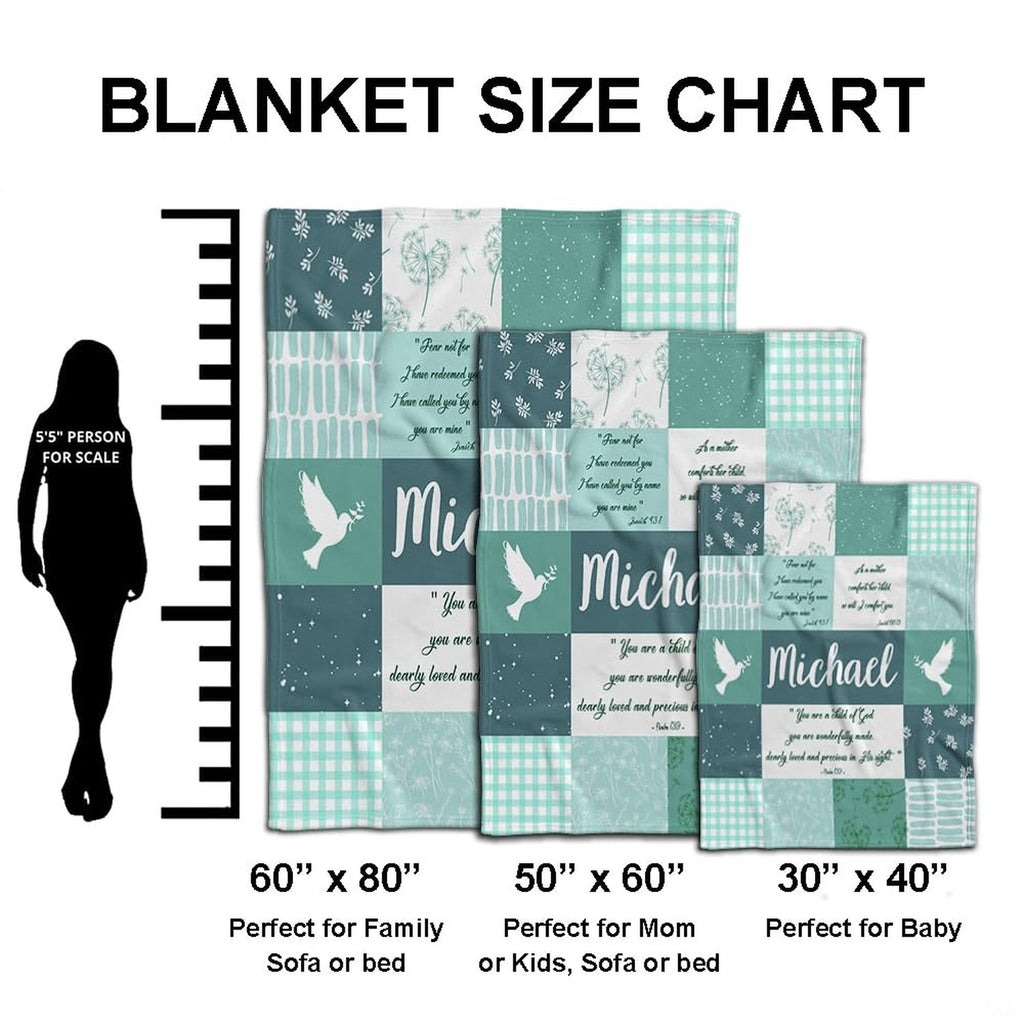 Peace dove sage green gingham blanket held outdoors in park setting