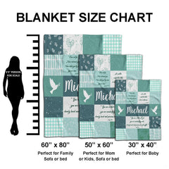 Peace dove sage green gingham blanket held outdoors in park setting