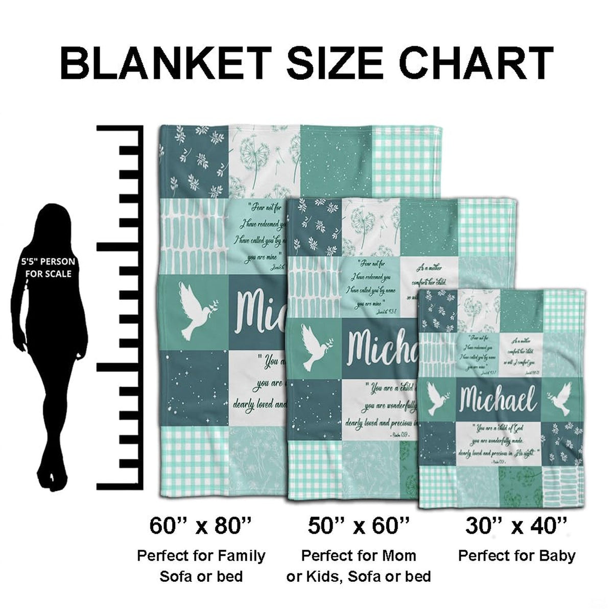 Peace dove sage green gingham blanket held outdoors in park setting