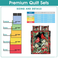 Christmas Cardinals Near Snowy Birdhouse Patchwork Floral Quilt