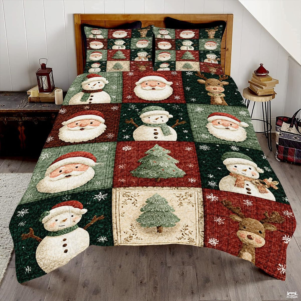 Christmas Bedding Quilt – Soft Microfiber Holiday Bedspread, Lightweight Winter Bedding, Cozy Xmas Quilts for Couch, Bedroom & Seasonal Home Decorations (Christmas Quilt-DS02)